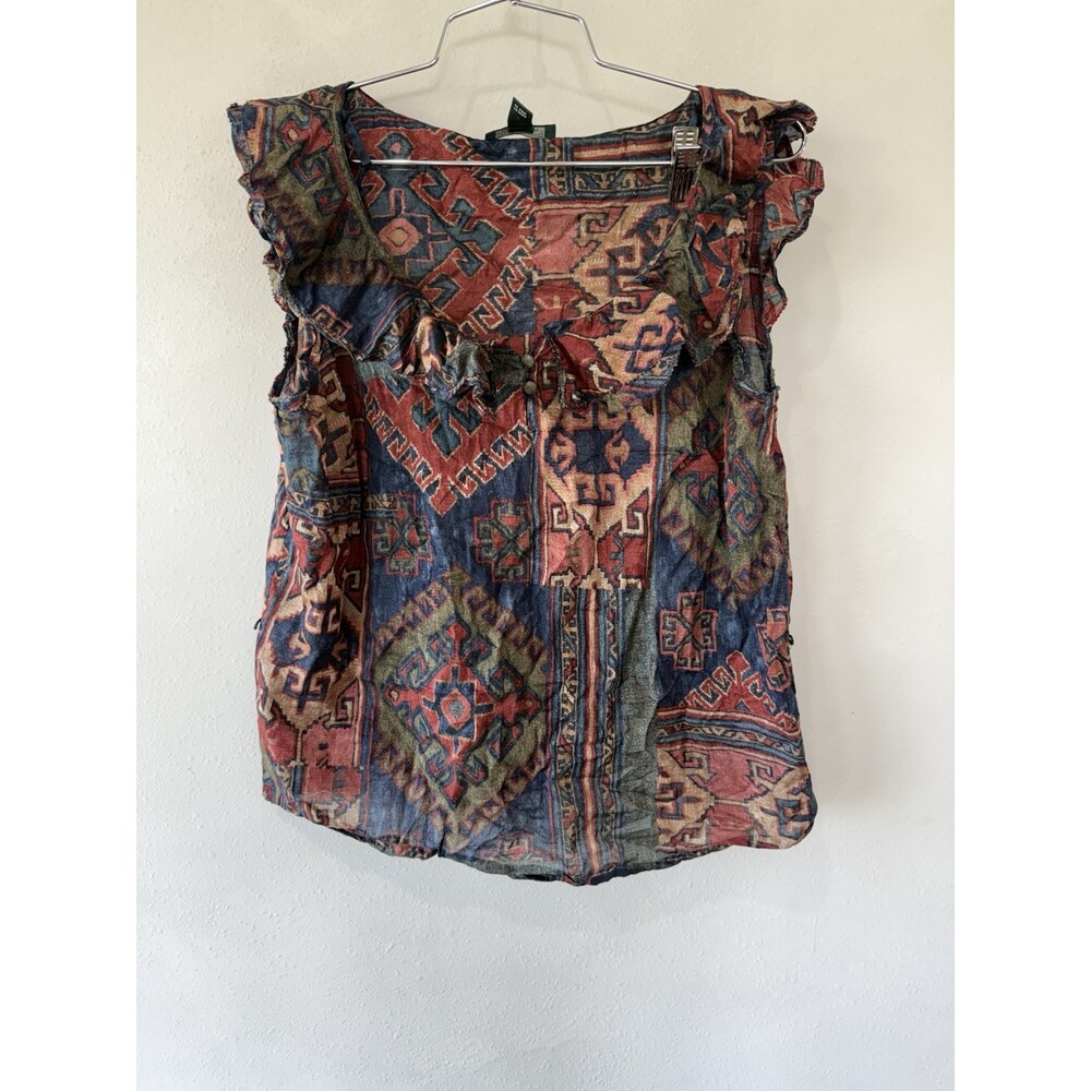 Ralph Lauren Chaps Top Womens Small Multicolor Boho Floral Casual Tank Shirt